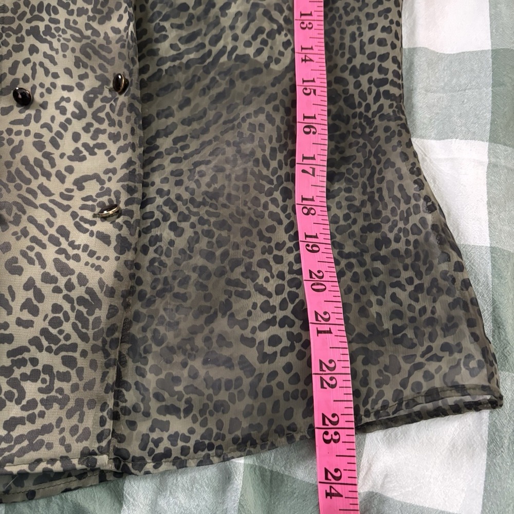 Vintage Elite Animal Print Oversized Collar Sheer Top Womens 8 Y2K Green 90s - Picture 8 of 8